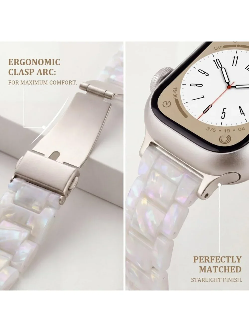 Stylish Lightweight Resin Watch Band for Apple Watch Series 1-11, Aurora White